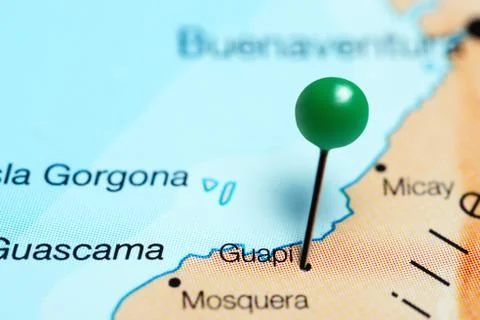 Guapi pinned on a map of Colombia Stock Photos