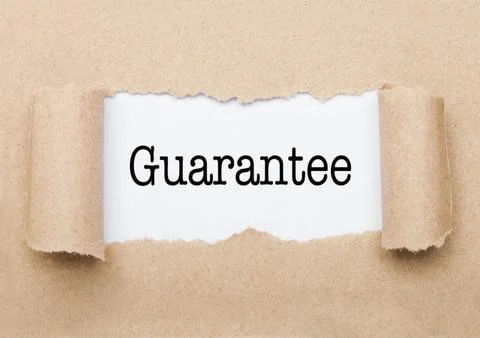 Guarantee concept text appearing behind torn brown paper envelope Stock Photos