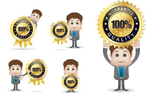 Guarantee quality badge character Stock Illustration