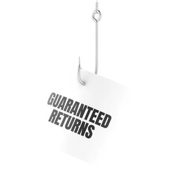 Guaranteed returns note on fishing hook, phishing concept. 3D rendering Stock Illustration