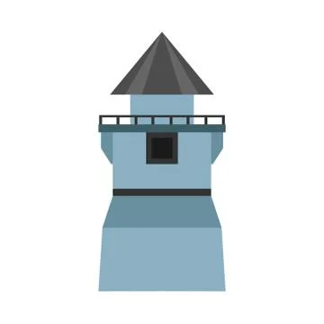 Guard building front view vector icon. Kingdom protection military flat watch Ilustración de archivo