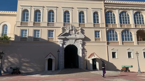 Guard change ceremony in front of Prince's Palace of Monaco. Monaco Stock-Footage 264101203