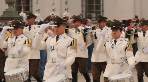 Guard changing ceremony at the La Moneda Presidential palace in Santiago, Chile. Stock Footage 49298246