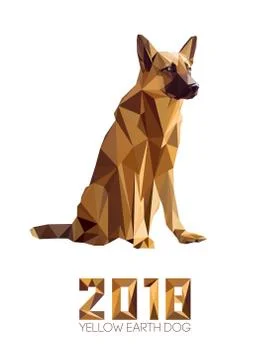 Guard dog German shepherd in polygons style, 2018 Stock Illustration