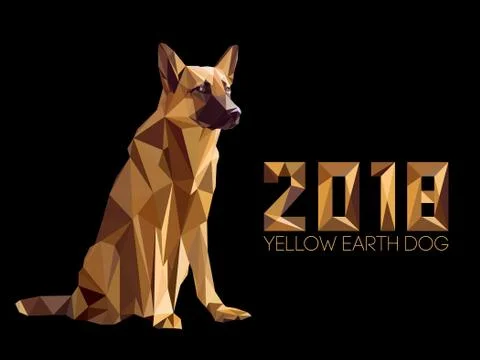 Guard dog German shepherd in polygons style, 2018 Stock Illustration