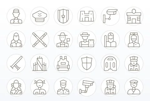 Guard Grid Fitted Vector Set with 24 64x64 Thin Line Icons Stock Illustration