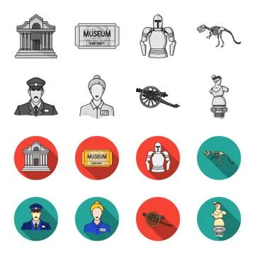 Guard, guide, statue, gun. Museum set collection icons in monochrome,flat style Ilustración de archivo