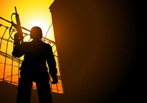 A Guard Holding A Machine Gun Stock Illustration