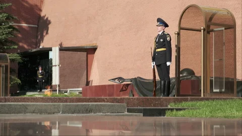 Guard of honor guards the memorial complex of the eternal flame Stock Footage 238607317