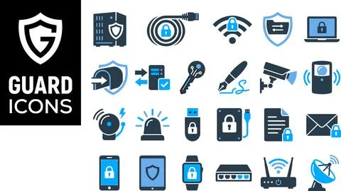 Guard Icons Set for Security and Technology Concepts. Ilustração Stock