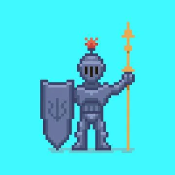 Guard knight with spear and shield in hands Stock Illustration