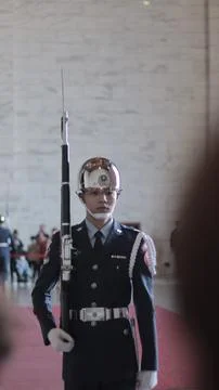 A Guard Marching Forward during the Chiang Kai-shek Changing of Guard Ceremony Stock Photos