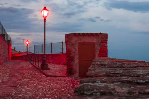 Guard post with red street lights Stock Photos