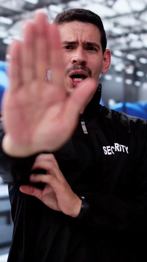 Guard Security Officer Making Stop Gesture Stock Footage 285198507
