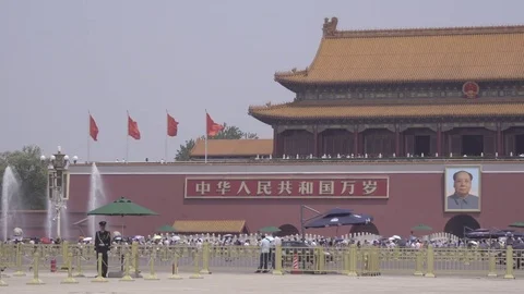 Guard station in Tiananmen Square near Mao picture Stock Footage 83735341