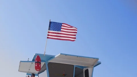 Guard tower American Flag Stock Footage 112045175