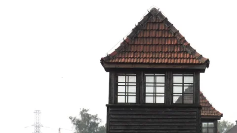 Guard Tower Auschwitz-Birkenau Concentration Camp, War Memorial. Stock Footage 123071260