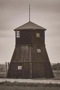 Guard tower in the former concentration camp Majdanek Stock Photos