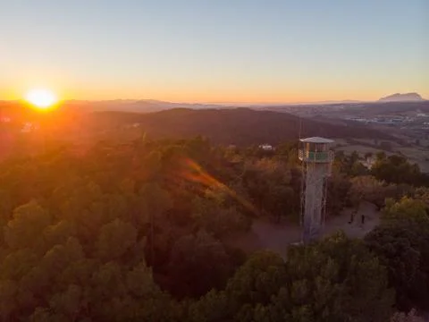 Guard tower in the middle of the mountain Stock Photos