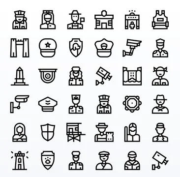 Guard Vector Icon Toolkit featuring 36 Detail Enhanced High Resolution Bold.. Stock Illustration