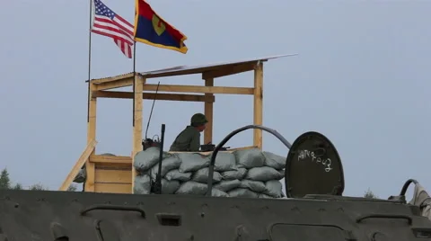 The guard in the watchtower at war Video stock 64067812