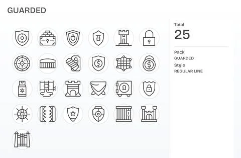 Guarded including 25 64x64 Regular Line Vector Illustrations Stock Illustration