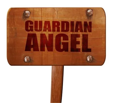 Guardian angel, 3D rendering, text on wooden sign Ilustración de archivo