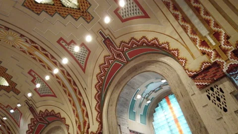 Guardian Building Ceiling Wall Tiles Lobby Interior Detroit Michigan Stock Footage 214124740