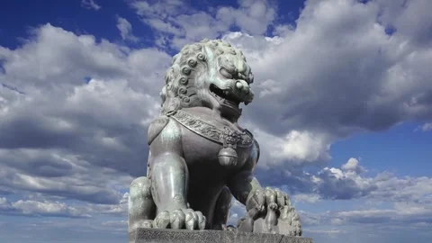 Guardian Lion Statue in the Forbidden City, Beijing, China Stock Footage 346761153