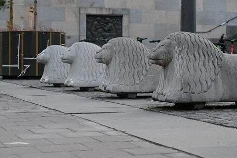 Guardian lions on Citizen Square in Södermalm. Stock Photos