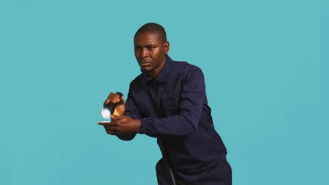 Guardian prepared to handle security breaches, doing pistol fingers gesturing Stock Footage 278065053