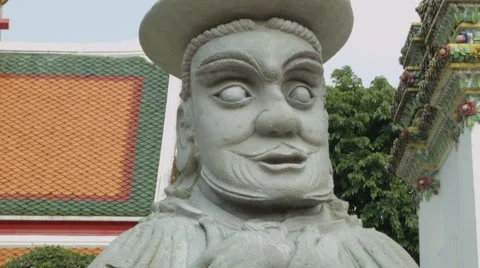 Guardian Statue at Temple of the Reclining Buddha (Wat Pho), Bangkok Thailand Stock Footage 48436730