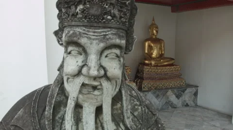 Guardian Statue at Temple of the Reclining Buddha (Wat Pho), Bangkok Thailand Stock Footage 48438027