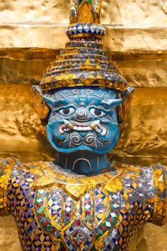 Guards on the base level of stupa in Wat Phra Keo, Thailand Stock Photos
