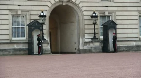 Guards at Buckingham Palace 2 Stock Footage 11128399