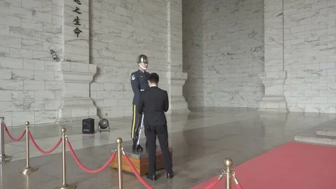 The guards at the Chiang Kai-Shek Memorial Hall. Stock Footage 76421140