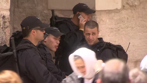 Guards, Crowd of People at Via Dolorosa Procession, Jerusalem, Israel Stock Footage 317335656