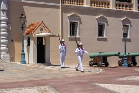 Guards in front of the Palace of Monaco Stock Photos
