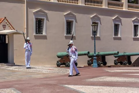 Guards in front of the Palace of Monaco Stock Photos
