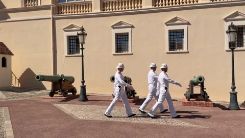 Guards at Prince's Palace Monaco - Static Daytime View Stock Footage 346565100