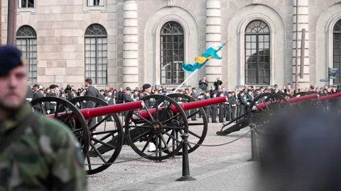 Guards at the Royal Palace for the changing of the guard. Stock Footage 219145634
