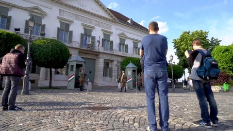 Guars changing at Budai Royal Palace  in Budapest Hungary Stock Footage 78579261