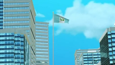 Guatemala Flag 3D Render Animation with Urban Architecture and Clear Blue Sk Video stock 332945649