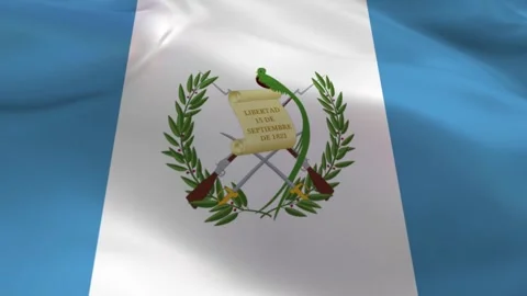Guatemala flag waving fabric background with emblem 库存影片 335560422