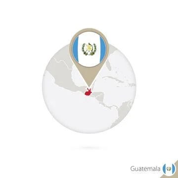 Guatemala map and flag in circle. Map of Guatemala, Guatemala flag pin. Map.. Stock Illustration