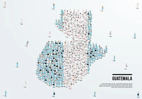 Guatemala Map and Flag. A large group of people in the Guatemala flag color. 스톡 일러스트