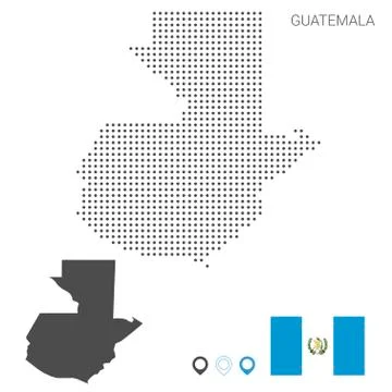 Guatemala map dotted with flag and pin Stock Illustration