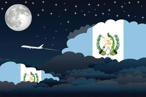 Guatemala Night Clouds Airplane Vector Illustration Stock Illustration