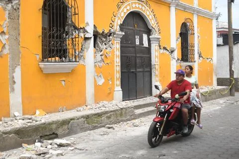 Guatemala reports two deaths from falling rocks following earthquake, Santa Mari Stock Photos