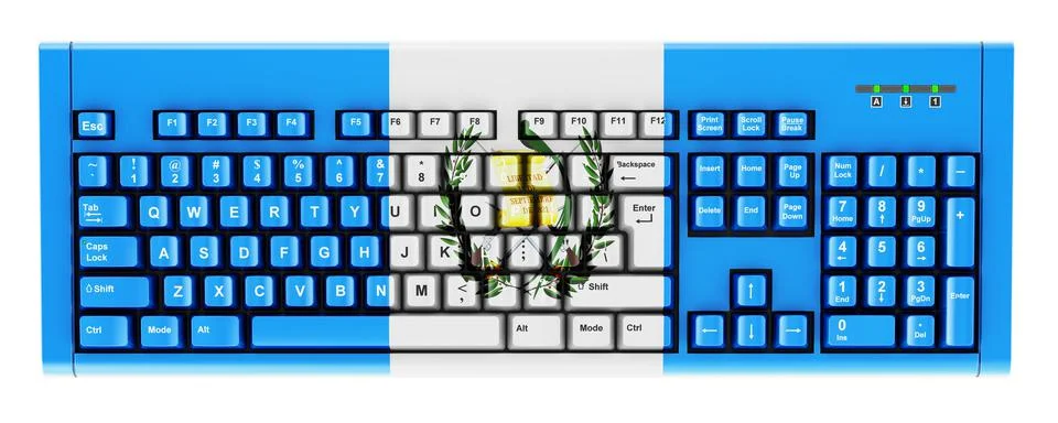 Guatemalan flag painted on computer keyboard. 3D rendering 스톡 일러스트